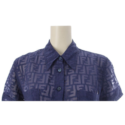 Fendi Jeans Zucca Sheer All Over Print Short Sleeve Shirt Navy 40 — view 5