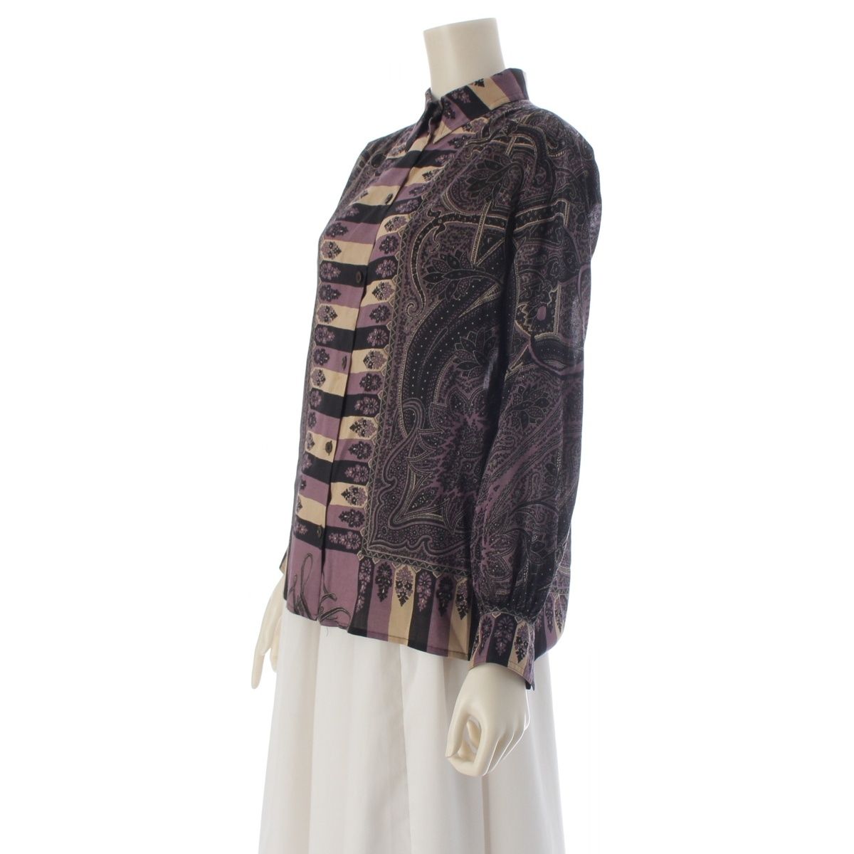 Hermes Wool Silk All Over Print Long Sleeve Shirt Blouse Purple 36 — view 2