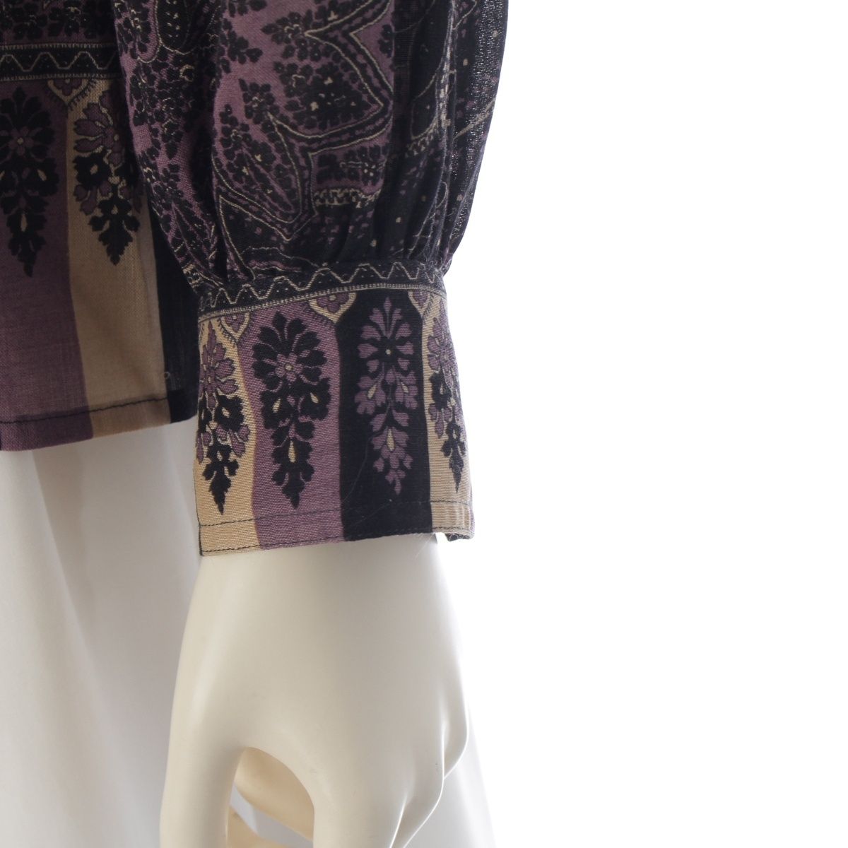 Hermes Wool Silk All Over Print Long Sleeve Shirt Blouse Purple 36 — view 6