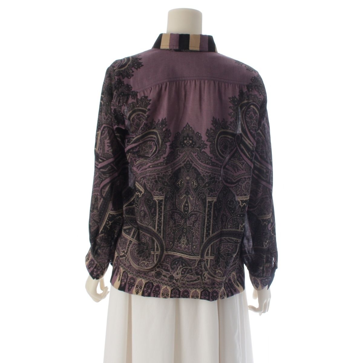 Hermes Wool Silk All Over Print Long Sleeve Shirt Blouse Purple 36 — view 4