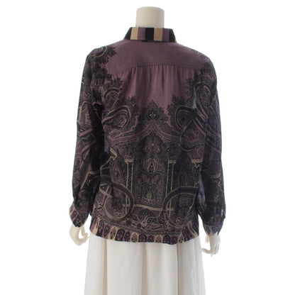 Hermes Wool Silk All Over Print Long Sleeve Shirt Blouse Purple 36 — view 4