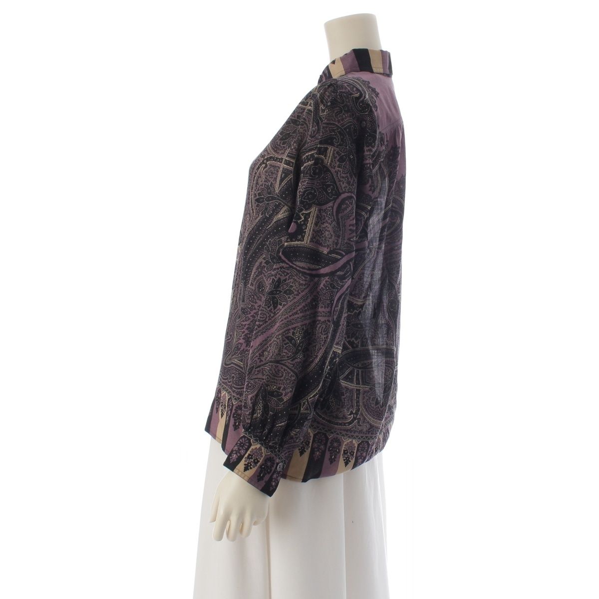 Hermes Wool Silk All Over Print Long Sleeve Shirt Blouse Purple 36 — view 3