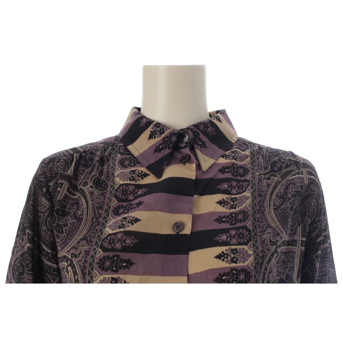 Hermes Wool Silk All Over Print Long Sleeve Shirt Blouse Purple 36 — view 5