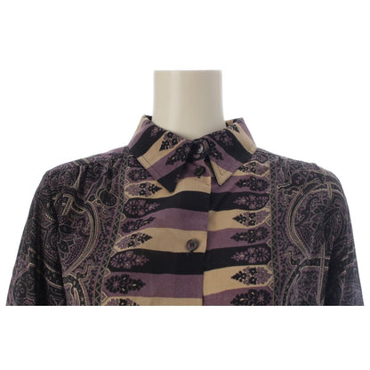 Hermes Wool Silk All Over Print Long Sleeve Shirt Blouse Purple 36 — view 5