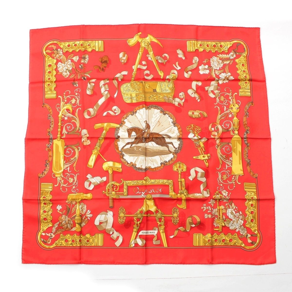 Hermes Carre 90 Sawdust Copeaux Silk Scarf Red