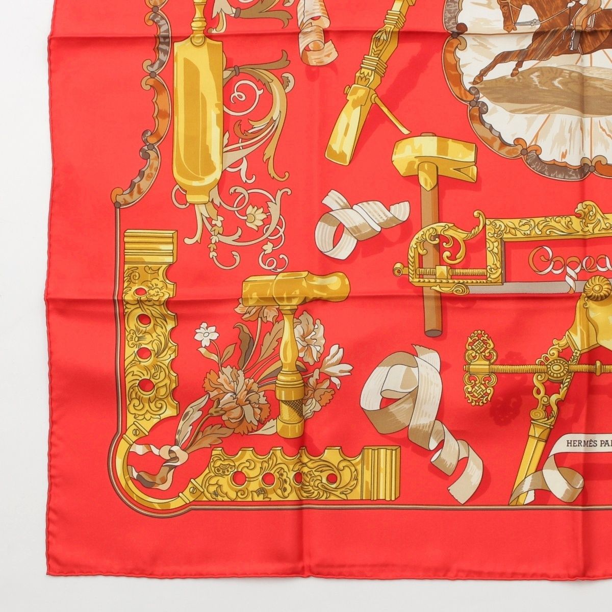 Hermes Carre 90 Sawdust Copeaux Silk Scarf Red — view 4