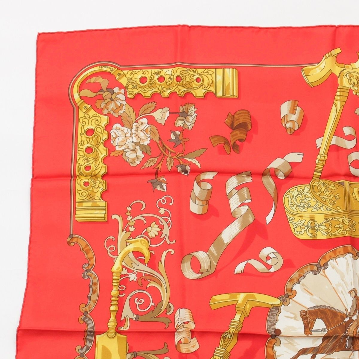 Hermes Carre 90 Sawdust Copeaux Silk Scarf Red — view 2