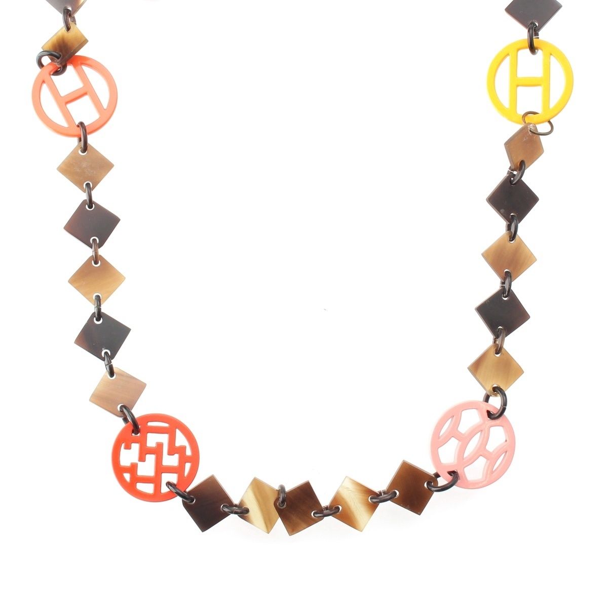 Hermes Diva Buffalo Horn Necklace Brown Multicolor