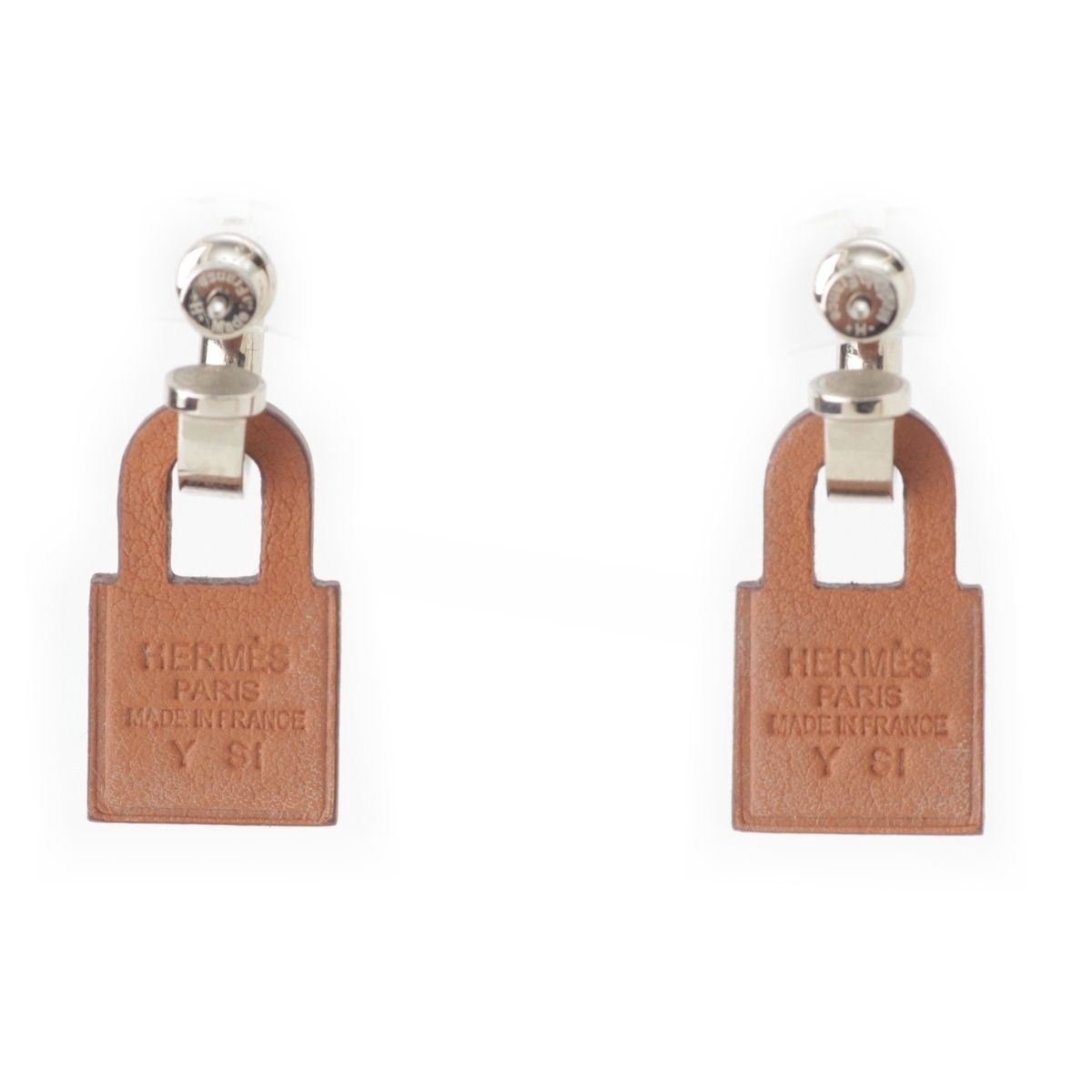 Hermes O'Kelly Cadenas Metal Swift Earrings Silver Gold Brown — view 3