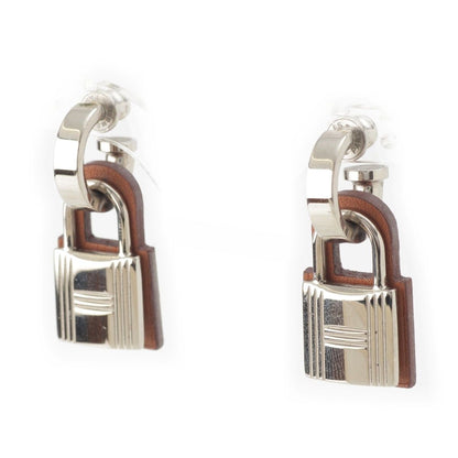 Hermes O'Kelly Cadenas Metal Swift Earrings Silver Gold Brown — view 2