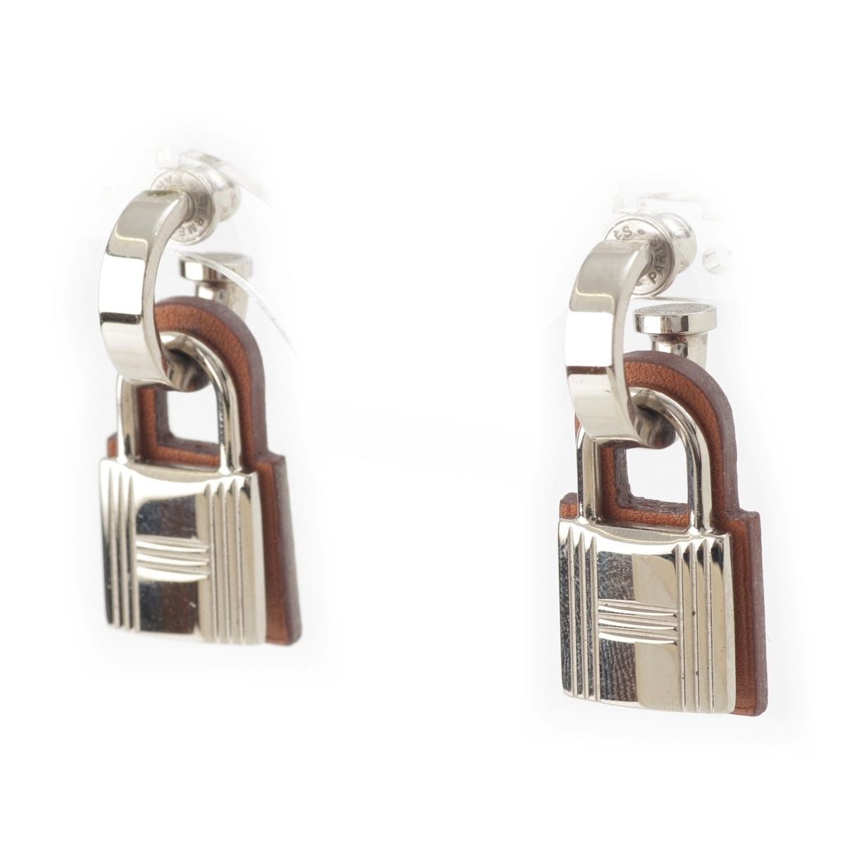 Hermes O'Kelly Cadenas Metal Swift Earrings Silver Gold Brown — view 2
