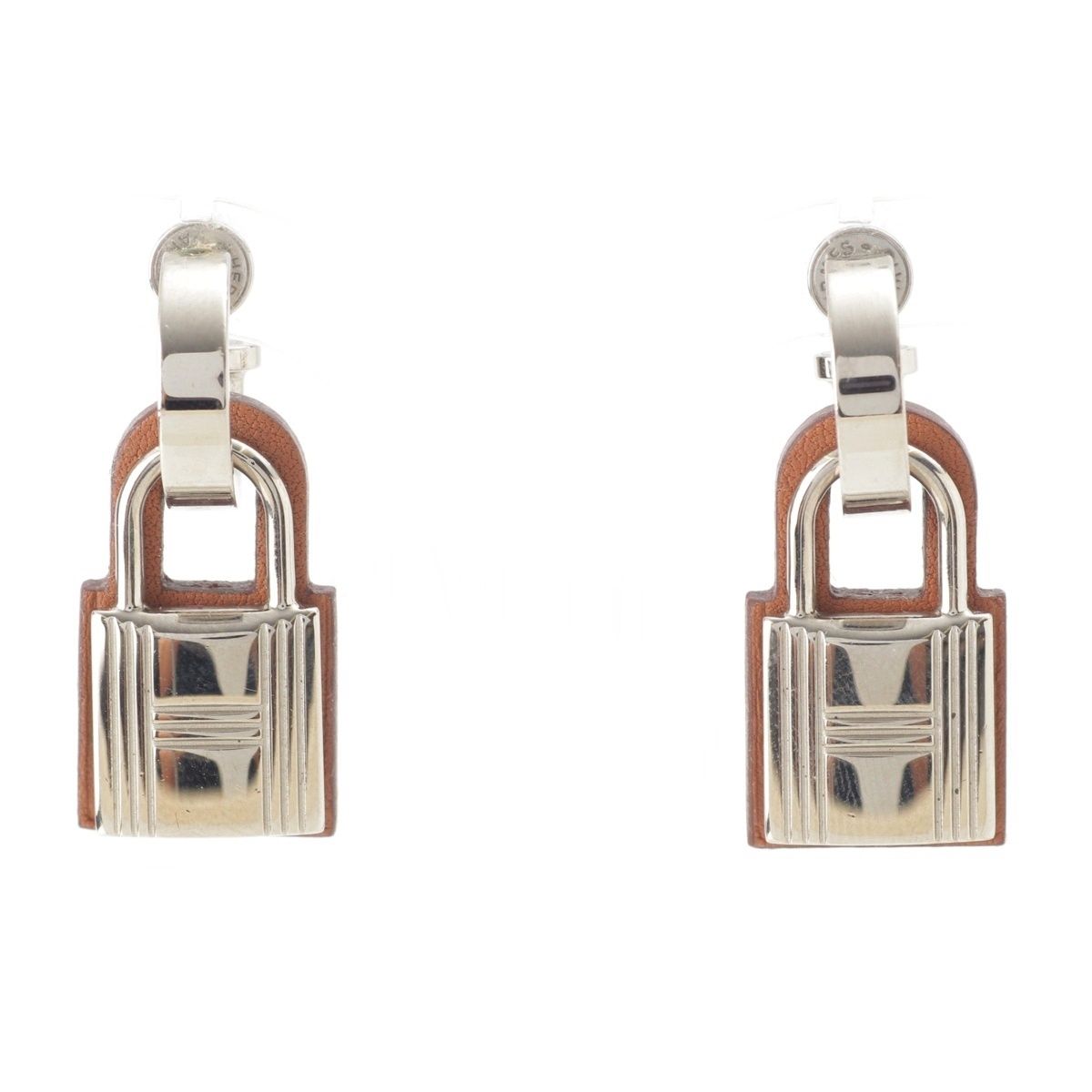 Hermes O'Kelly Cadenas Metal Swift Earrings Silver Gold Brown