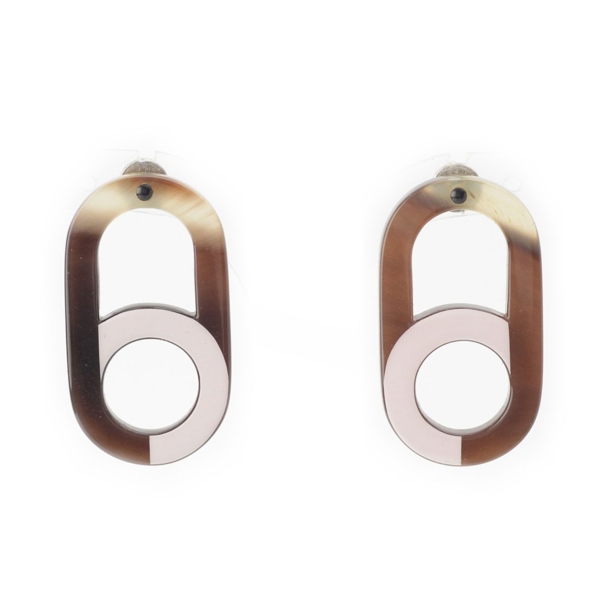 Hermes Variation Metal Buffalo Horn Earrings Pink Brown