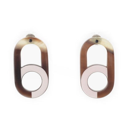 Hermes Variation Metal Buffalo Horn Earrings Pink Brown