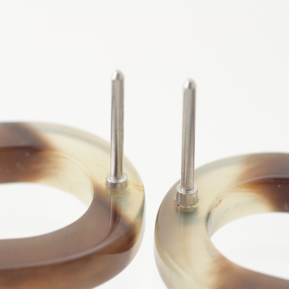 Hermes Variation Metal Buffalo Horn Earrings Pink Brown — view 7