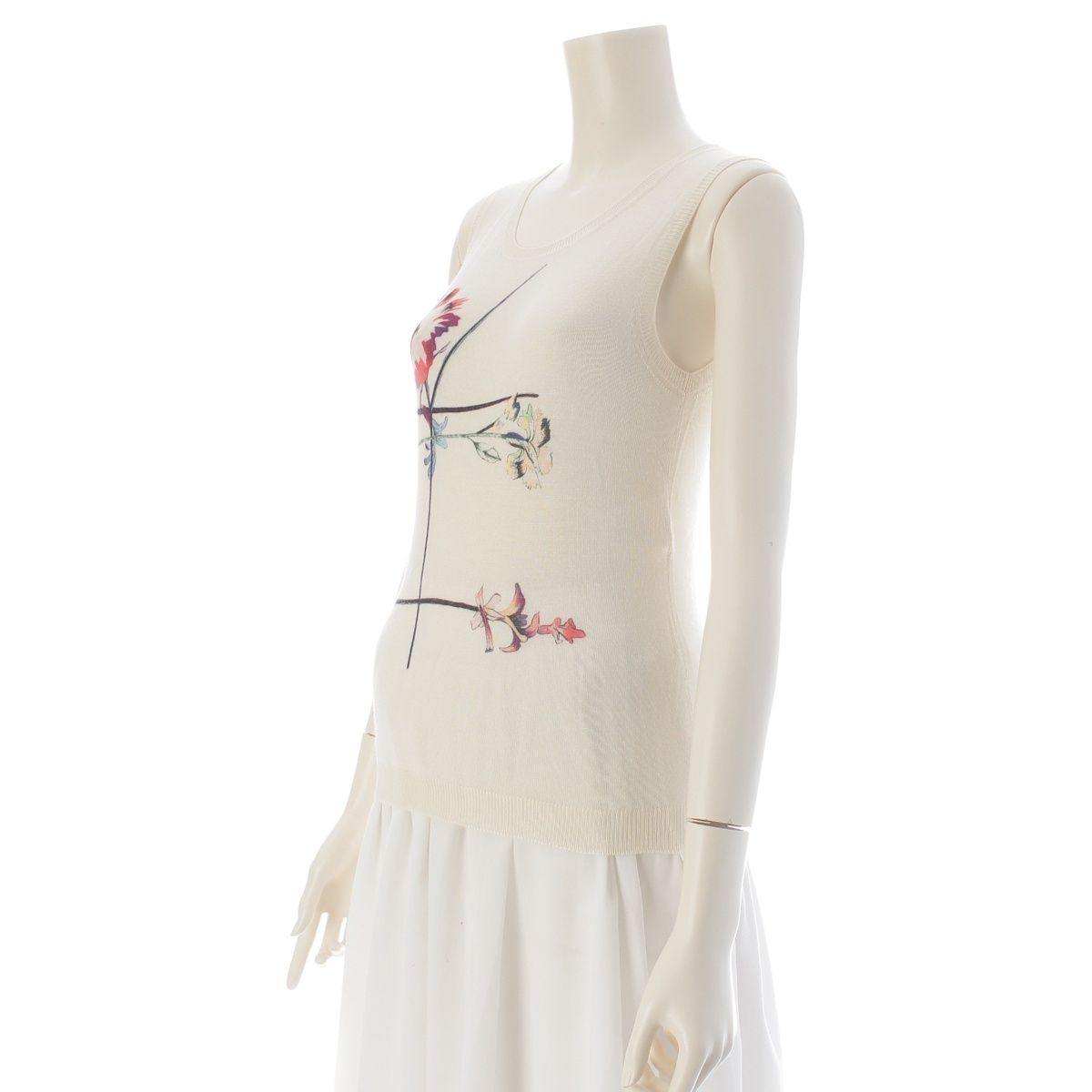 Dior Cashmere Silk Flower Graphic Sleeveless Top Hiver Off White Multicolor 34 — view 2