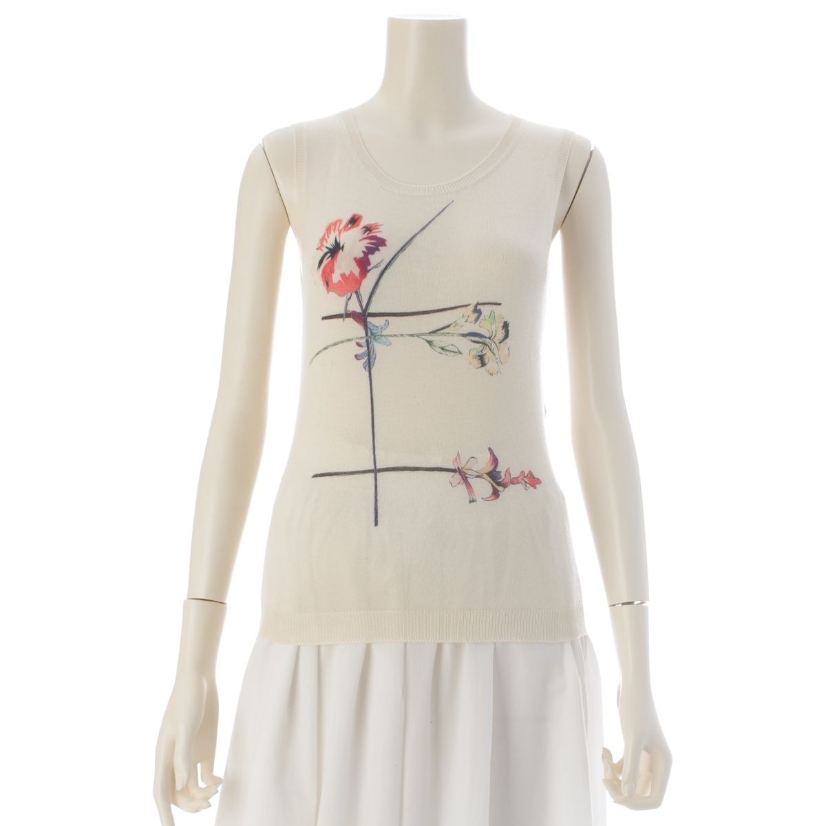 Dior Cashmere Silk Flower Graphic Sleeveless Top Hiver Off White Multicolor 34