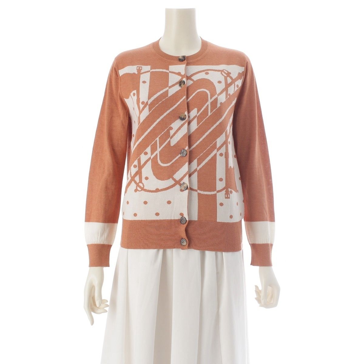 Hermes Clic Clac Silk Cashmere Sellier Buttons Cardigan Top Knit Orange