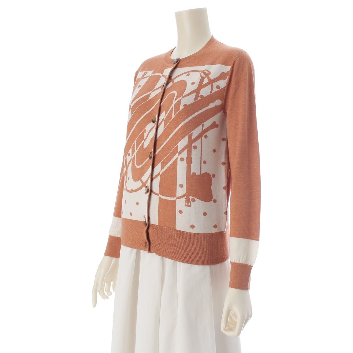 Hermes Clic Clac Silk Cashmere Sellier Buttons Cardigan Top Knit Orange — view 2