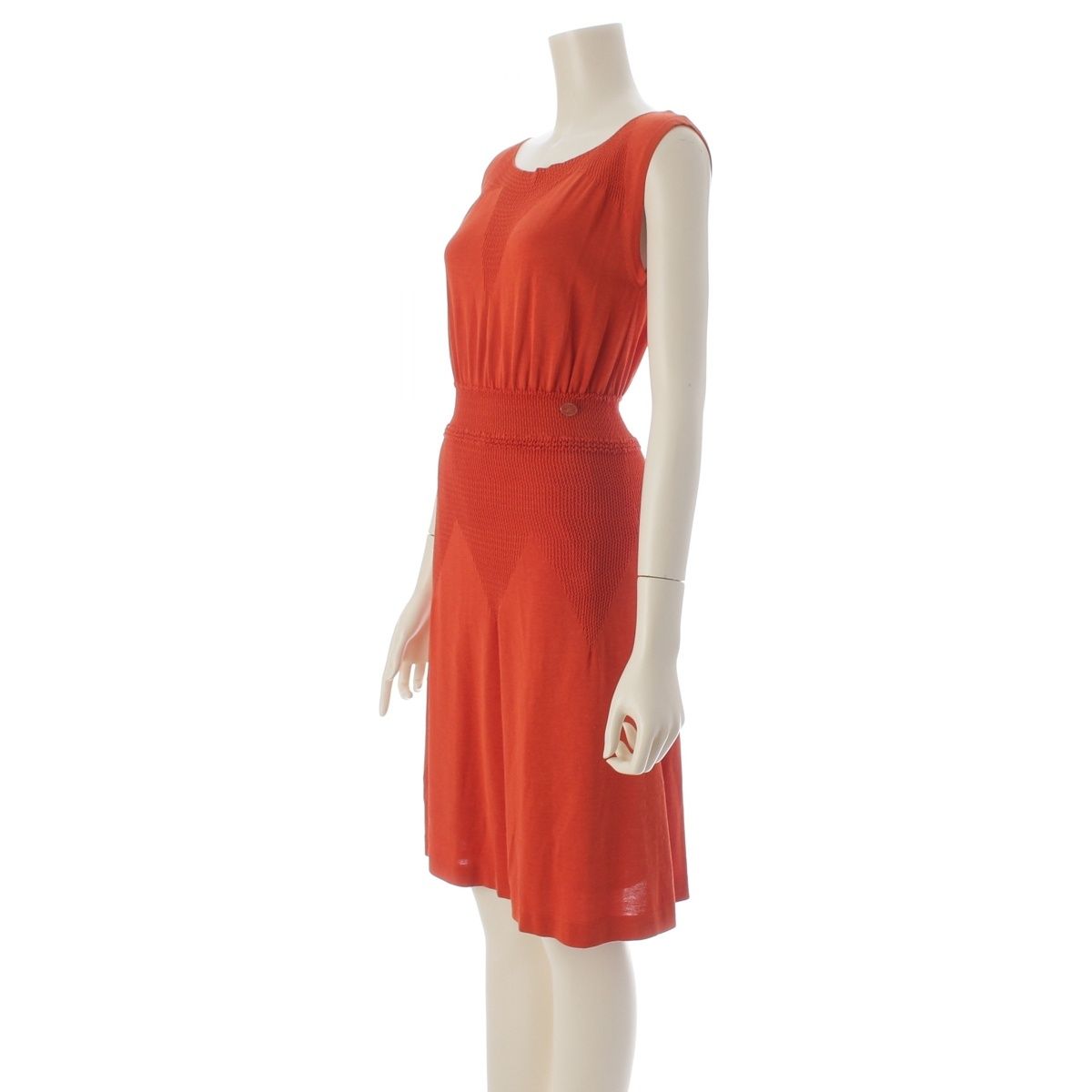 Chanel Cotton CC Logo Plate Change Knit Sleeveless Dress Terracotta Orange 38 — view 2