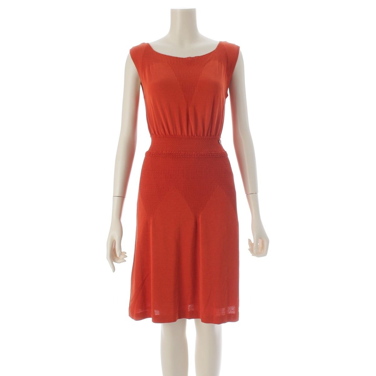 Chanel Cotton CC Logo Plate Change Knit Sleeveless Dress Terracotta Orange 38