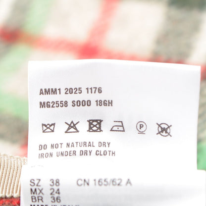 Miu Miu Wool Melton Check Back Logo Midi Skirt Green Red Beige 38 — view 8
