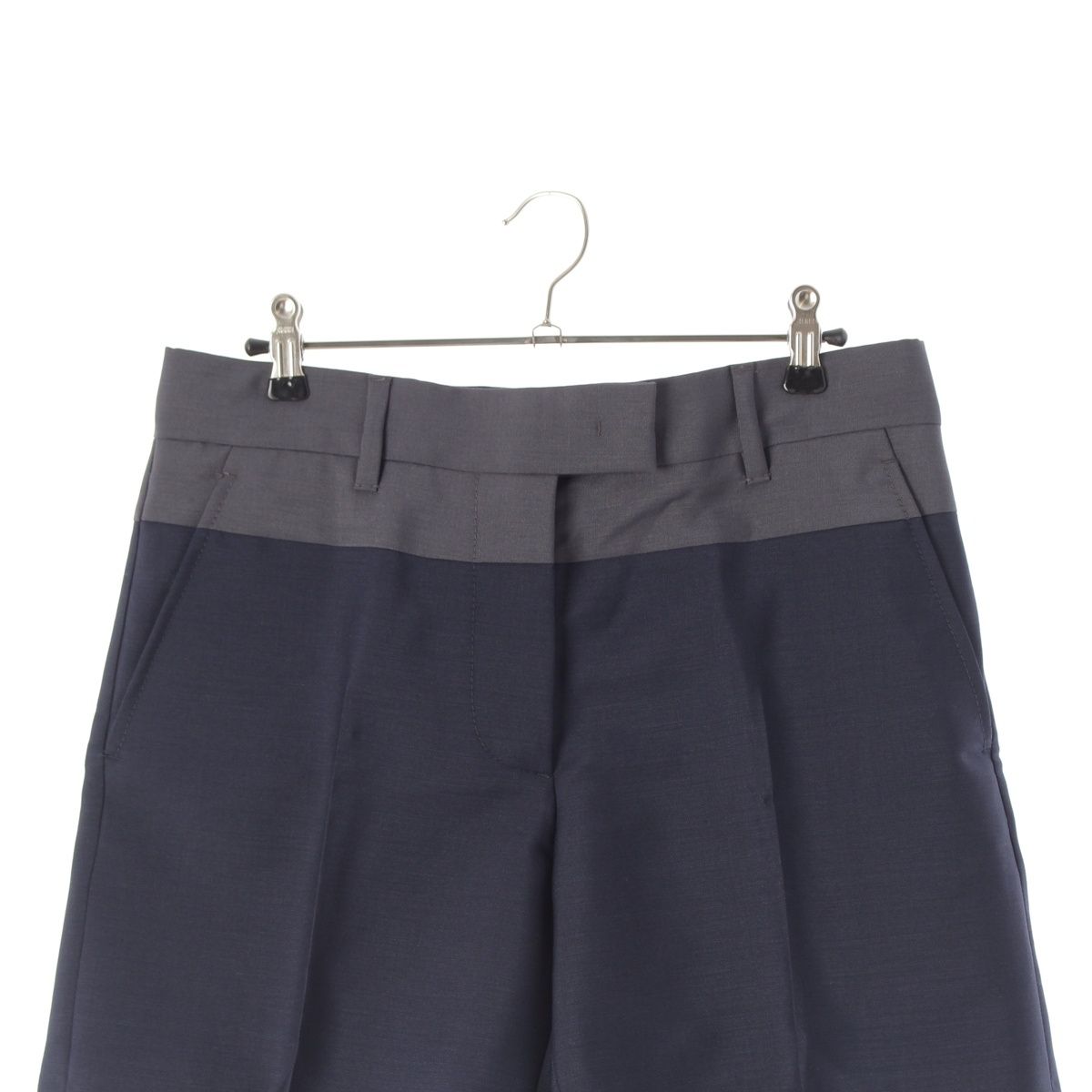 Miu Miu Technical Wool Bicolor Bermuda Shorts Gray Navy — view 3