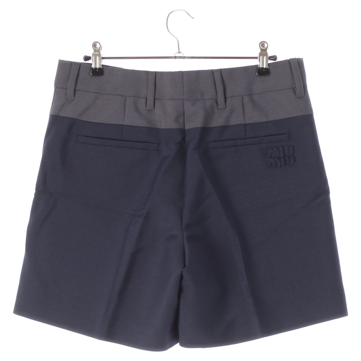 Miu Miu Technical Wool Bicolor Bermuda Shorts Gray Navy — view 2