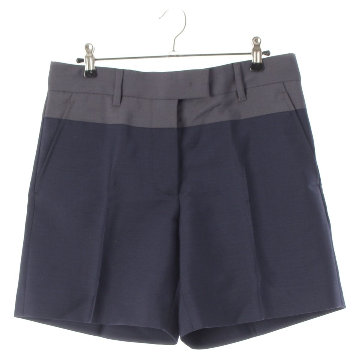 Miu Miu Technical Wool Bicolor Bermuda Shorts Gray Navy