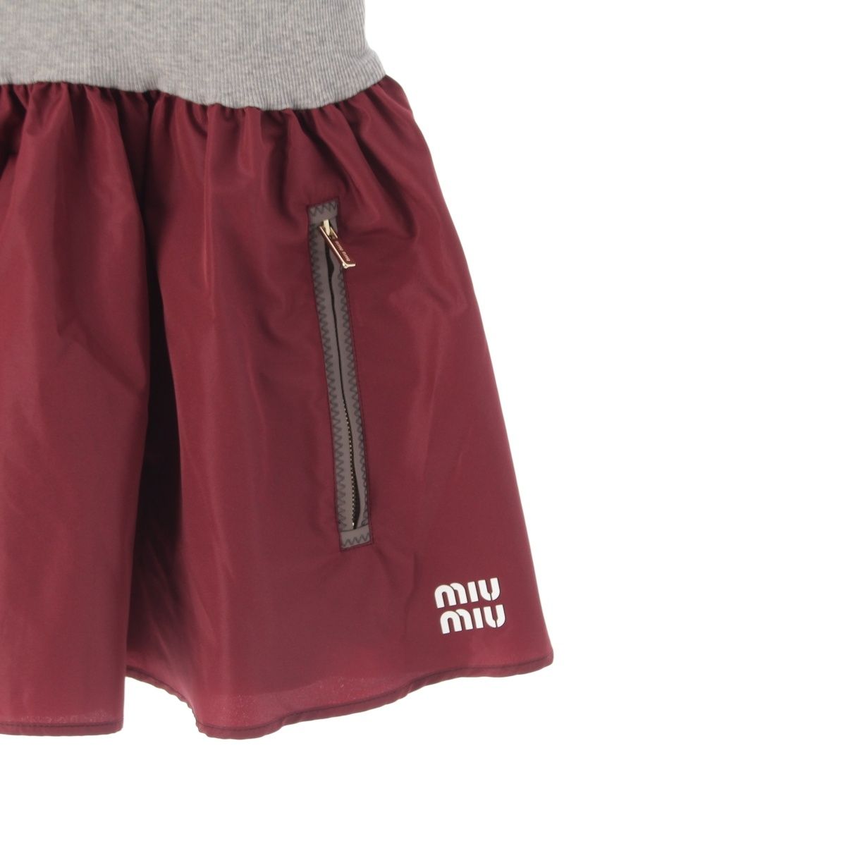 Miu Miu Technical Fabrics Logo Ribknit Easy Mini Skirt Amaranthbordeaux Gray 36 — view 4