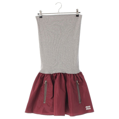 Miu Miu Technical Fabrics Logo Ribknit Easy Mini Skirt Amaranthbordeaux Gray 36