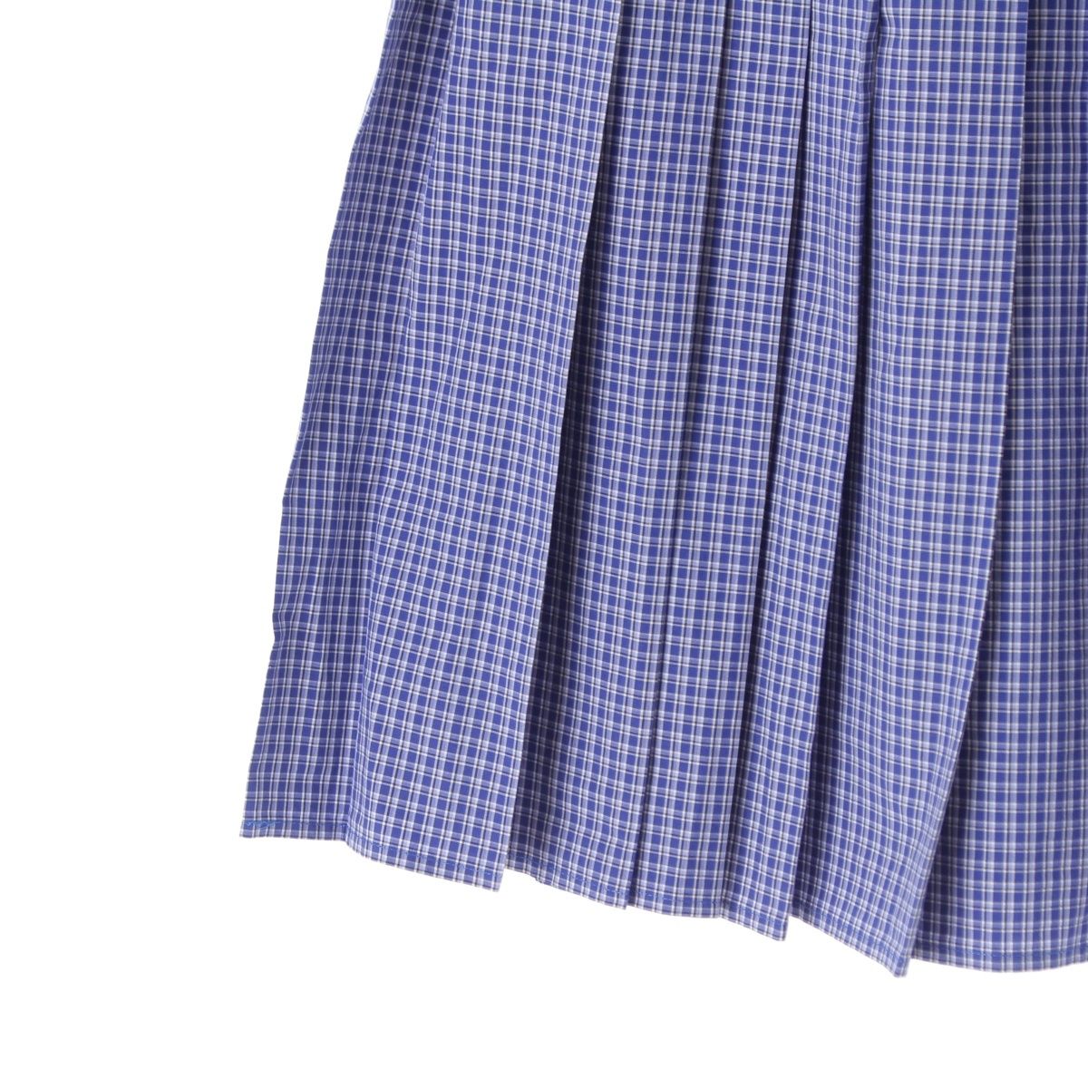 Miu Miu Cotton Check Pleated Midi Elastic Waist Skirt Blue White — view 4