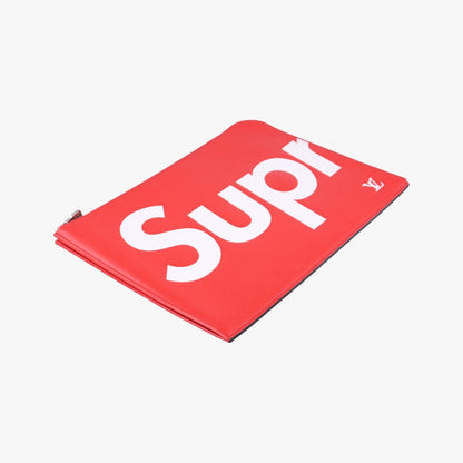 Louis Vuitton Pochette Jules GM Supreme Collaboration Rouge White Epi Pouch — view 5