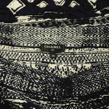 Chanel All Over Print CC Logo Fukure Knit Skirt Fitted Jacquard Navy White 38 — view 6