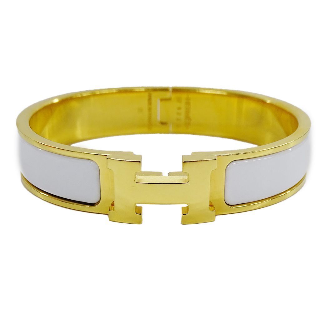 Hermes Bangle Bracelet Clic H Gold Plated White