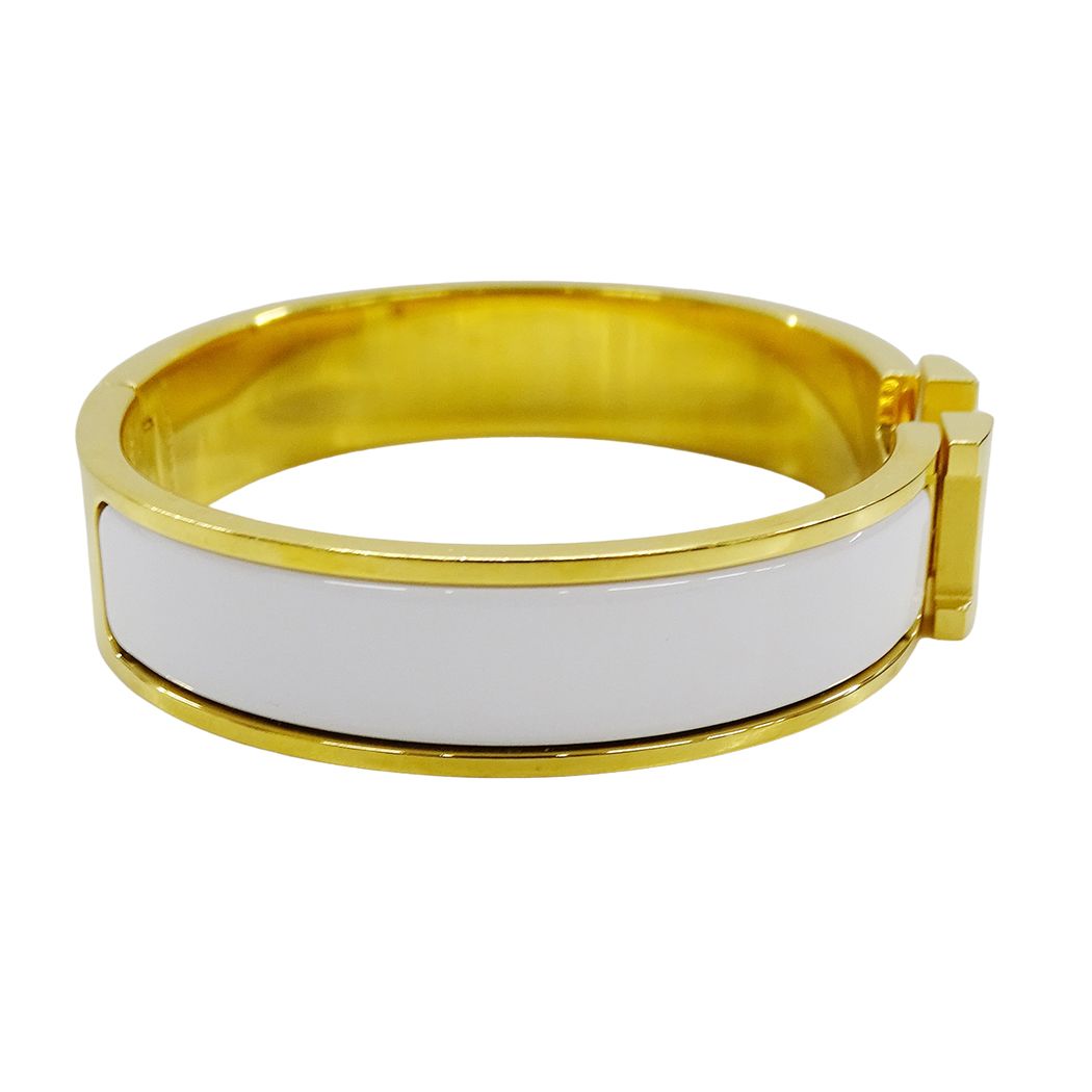 Hermes Bangle Bracelet Clic H Gold Plated White — view 3