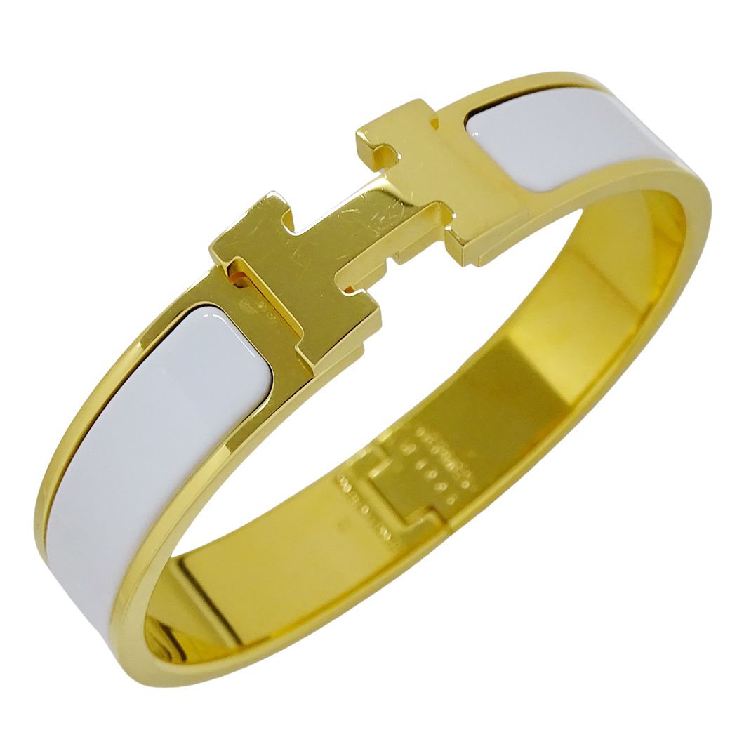 Hermes Bangle Bracelet Clic H Gold Plated White — view 2