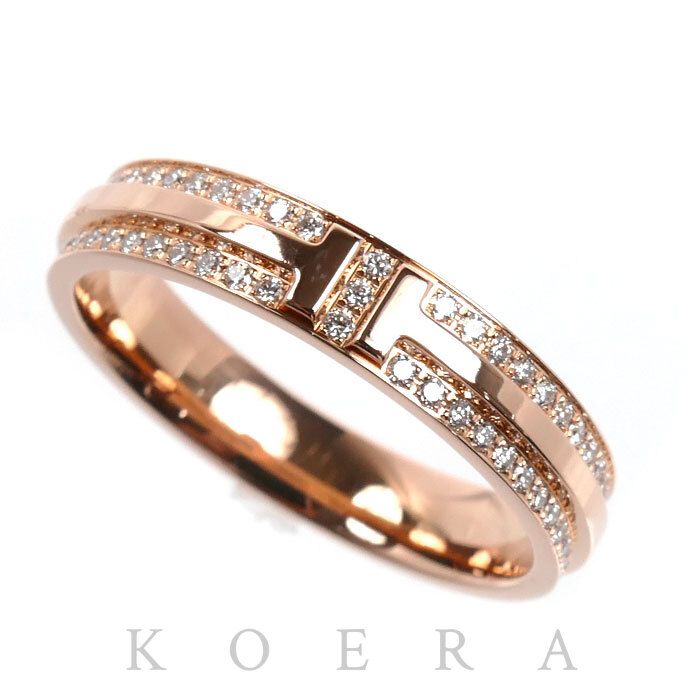 Tiffany & Co 18k Pink Gold T Two Narrow Ring Diamond