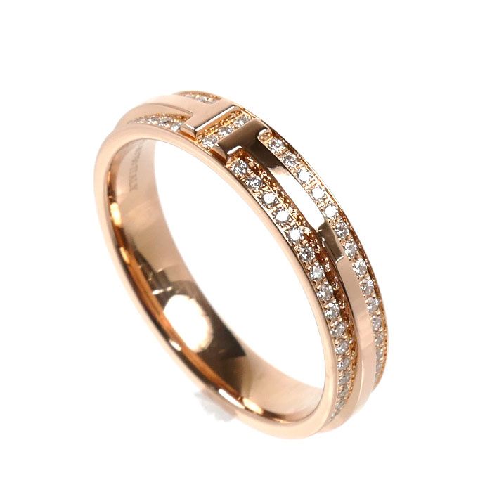Tiffany & Co 18k Pink Gold T Two Narrow Ring Diamond — view 2