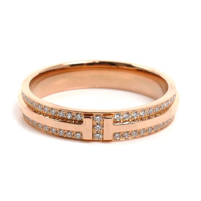 Tiffany & Co 18k Pink Gold T Two Narrow Ring Diamond — view 3