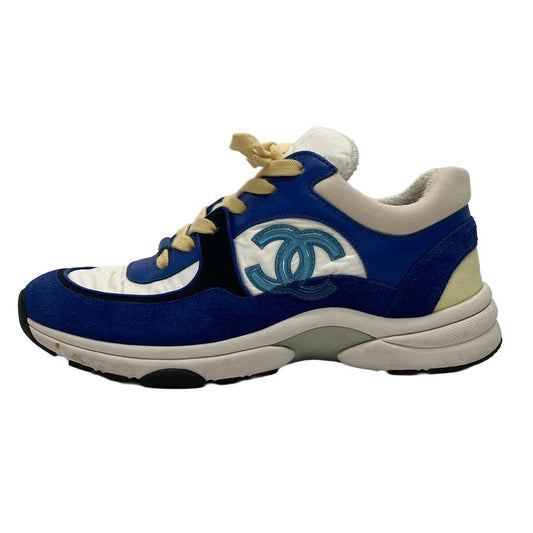 Chanel Sneakers White Blue Black CC Logo Leather