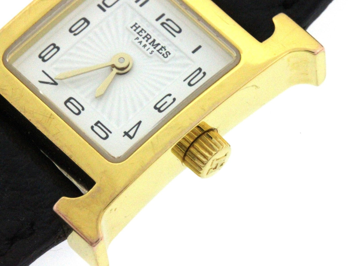 Hermes H Watch Mini Uno Gold Plated Veau Epsom White Dial Quartz — view 4