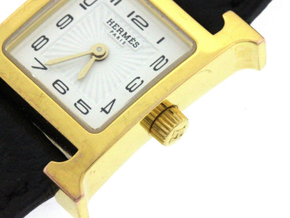 Hermes H Watch Mini Uno Gold Plated Veau Epsom White Dial Quartz — view 4