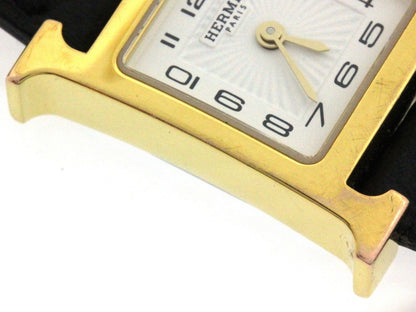 Hermes H Watch Mini Uno Gold Plated Veau Epsom White Dial Quartz — view 5