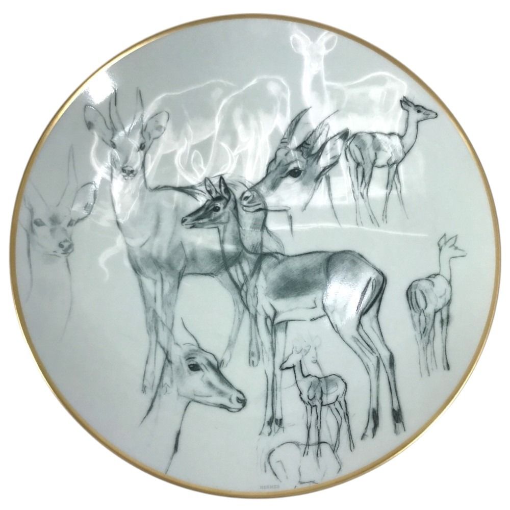 Hermes Plate Carnets D'equateur 21 Deer 21 Dessert Ceramic Multicolor