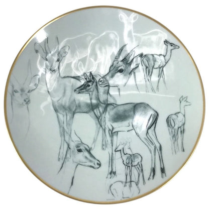 Hermes Plate Carnets D'equateur 21 Deer 21 Dessert Ceramic Multicolor