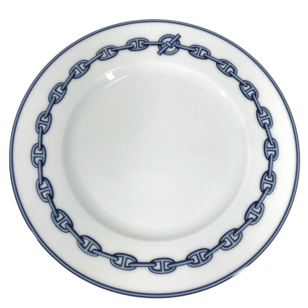 Hermes Plate 22 Chaine D'ancre Logo Dessert Ceramic White