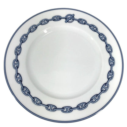 Hermes Plate 22 Chaine D'ancre Logo Dessert Ceramic White