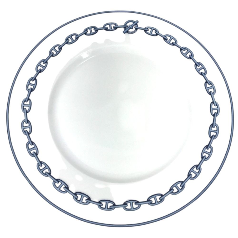 Hermes Plate 27 Chaine D'ancre Logo Dinner Ceramic White