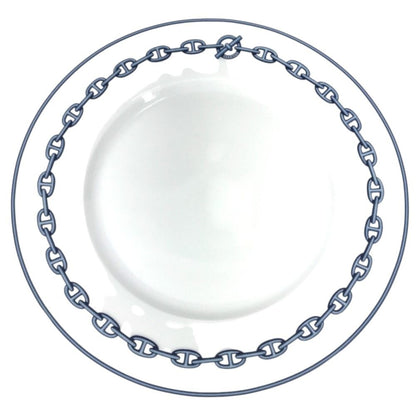 Hermes Plate 27 Chaine D'ancre Logo Dinner Ceramic White